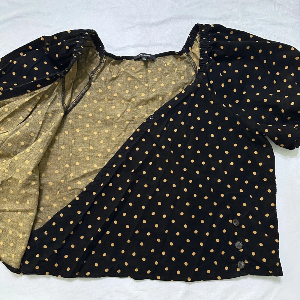 Madewell Polka Dot Corduroy Wrap Top XL Black Cottagecore Whimsigoth Academia
